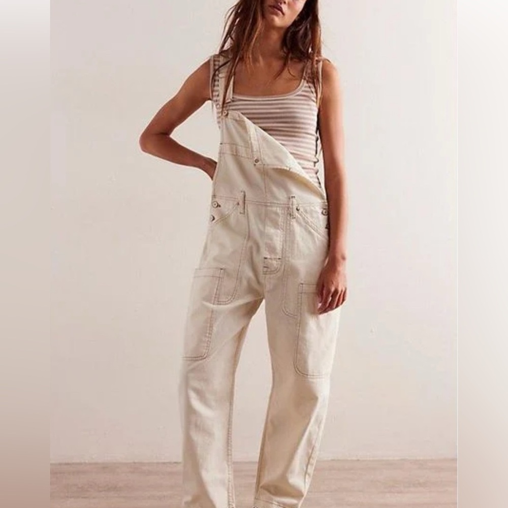 Free People Way Back Overalls Ecru Size Small